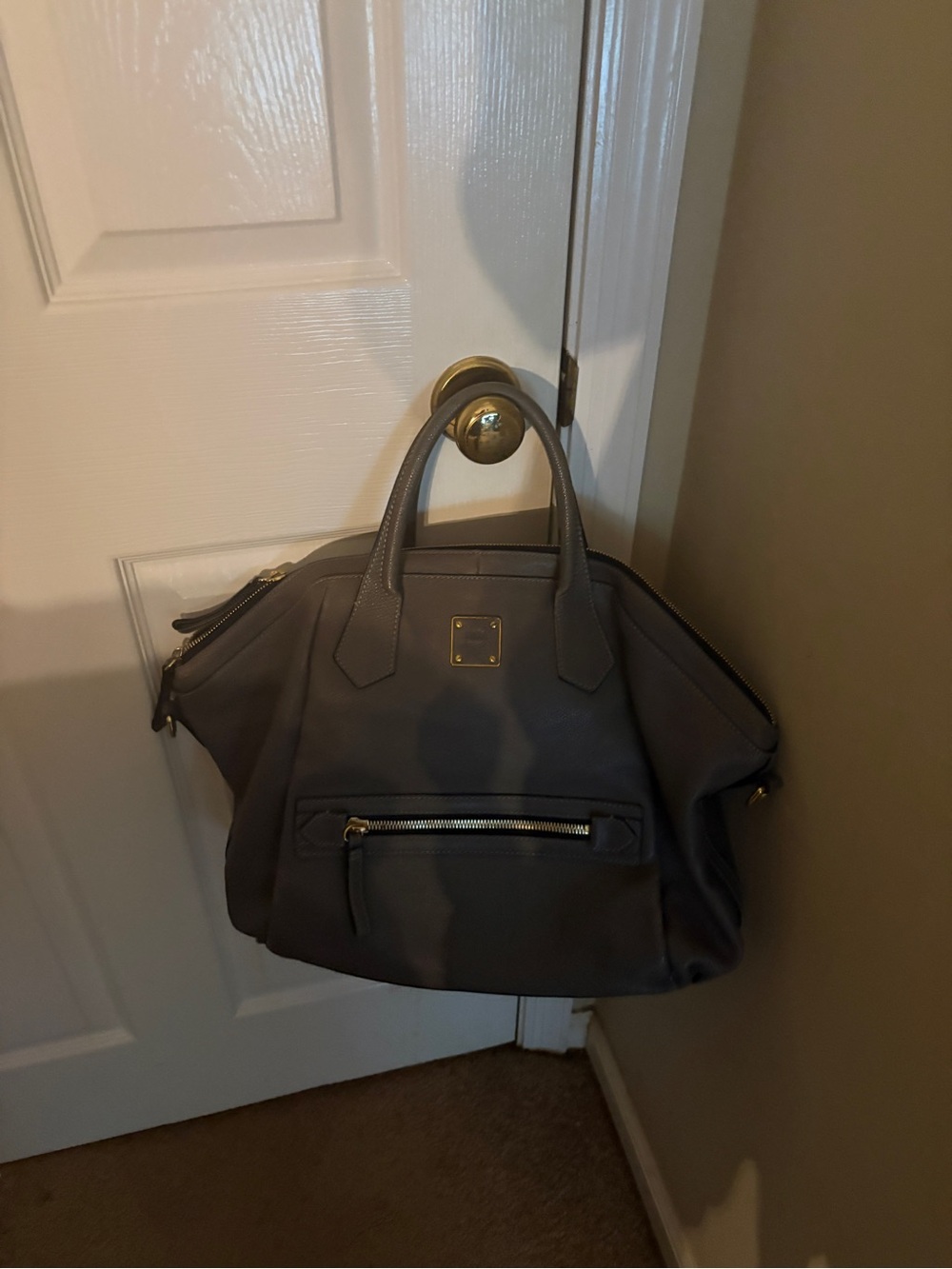 Mcm Gray Women's Top-Handle Satchel Bag with crossbody strap